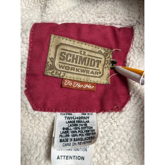 C.E. Schmidt women’s pink Hooded Work Jacket L Sherpa Lined Cotton canvas coat - Picture 3 of 16